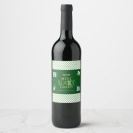 Etiqueta Para Botella De Vino Miss Lucky Charm St. Patrick's Day