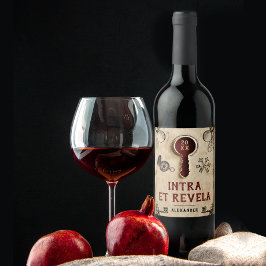 Etiqueta Para Botella De Vino Misterio Retro Vintage Rojo Sala de Escape Palabra
