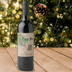 Etiqueta Para Botella De Vino Mistletoe Navidad Paz Y Alegría Rustic Kraft