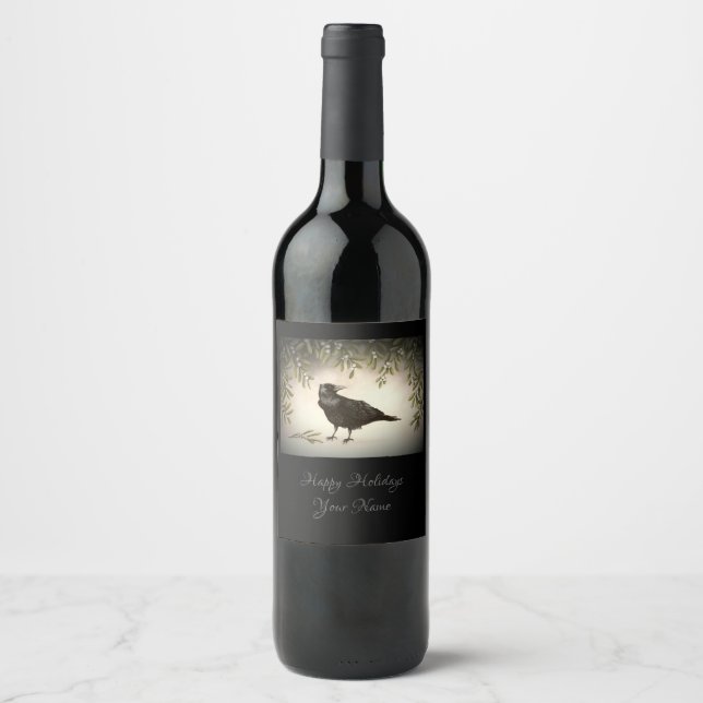 Etiqueta Para Botella De Vino Mistletoe y Crow (Anverso)