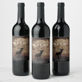 Etiqueta Para Botella De Vino Mockup Black Elk Forest Personalizado de las etiqu