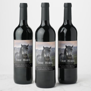 Etiqueta Para Botella De Vino Mockup Gray Horse Personalizado Vino