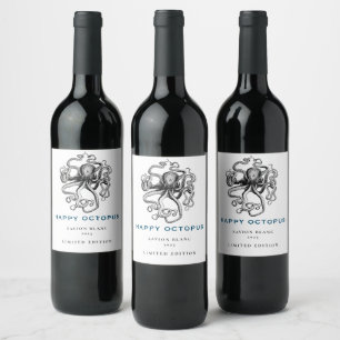 Etiqueta Para Botella De Vino Mockup Happy Octopus Fun Personalizado Wine Labs