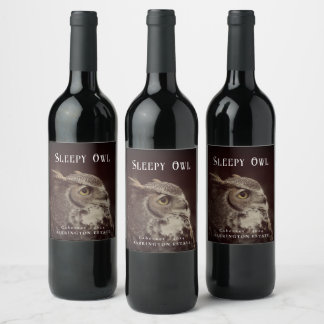 Etiqueta Para Botella De Vino Mockup Sleepy Owen Personalizado Vinos