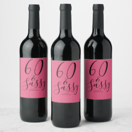 Etiqueta Para Botella De Vino Moda 60 Nombre fácil 60 Regalo de cumpleaños Rosa