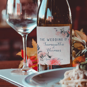 Etiqueta Para Botella De Vino Moda acuarela rosa beige crema buquete floral