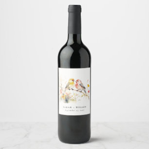 Etiqueta Para Botella De Vino Moda Agua Botánica Salvaje Amor Aves Boda