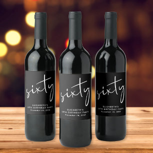 Etiqueta Para Botella De Vino Moda Blanco Negro 60 cumpleaños