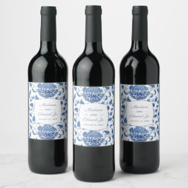 Etiqueta Para Botella De Vino Moda Chinoiserie Ducha Azul Y Boda Blanca