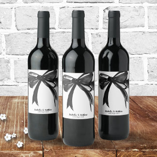 Etiqueta Para Botella De Vino Moda de color de agua Boda moderno negro y blanco