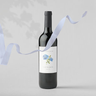 Etiqueta Para Botella De Vino Moda Floral Azul Hidrangea Boda de eventos