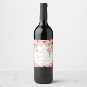 Etiqueta Para Botella De Vino Moda Jardín de hadas Pink Floral Baby Shower Favor