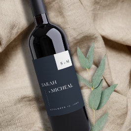 ETIQUETA PARA BOTELLA DE VINO MODA MÍNIMA BODA DE MONOGRAMAS EN BLANCO Y NEGRO S