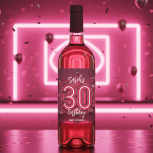 Etiqueta Para Botella De Vino Moda moderna Glam Metálico Neon Pink 30 cumpleaños