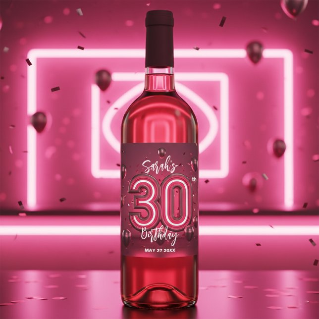 Etiqueta Para Botella De Vino Moda moderna Glam Metálico Neon Pink 30 cumpleaños (Subido por el creador)