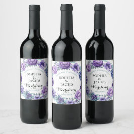 Etiqueta Para Botella De Vino Moda Morado Acuarela Floral Boda Gracias