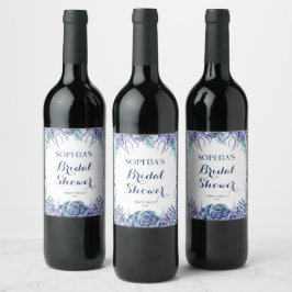 Etiqueta Para Botella De Vino Moda Morado Acuarela Floral Bridal Shower