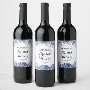 Etiqueta Para Botella De Vino Moda Morado Acuarela Floral Bridal Shower