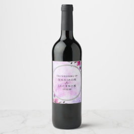 Etiqueta Para Botella De Vino Moda Morado Floral y Boda Plateado Monograma