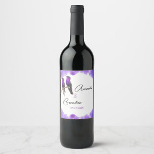 Etiqueta Para Botella De Vino Moda Morado Hummingbirds y Petales Boda