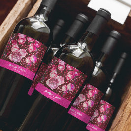 Etiqueta Para Botella De Vino Moda Negrita Purpurina rosa Retro Disco Balls Boda