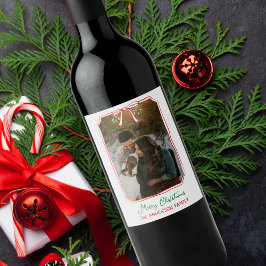 Etiqueta Para Botella De Vino Moda Personalizado Mistletoe y Bow Navidades de f