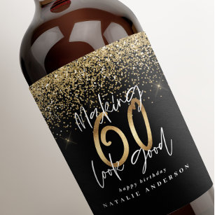 Etiqueta Para Botella De Vino Moda purpurina de oro de tipografía moderna cumple