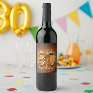 Etiqueta Para Botella De Vino Moda radiante Glam Brown y Oro 30 cumpleaños