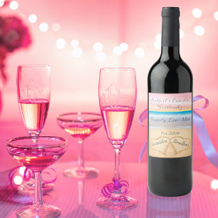 Etiqueta Para Botella De Vino Moda Rubor Pink Beach Wedding 2 Heart Sand