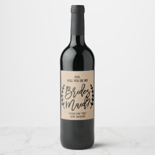 Etiqueta Para Botella De Vino Moda Rústica Faux Kraft Serás Mi Noviera