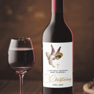 Etiqueta Para Botella De Vino Moda simple Ángel blanco bautizo bautismo cristian