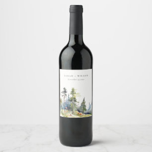 Etiqueta Para Botella De Vino Moda Watercolor Pine Forest Landscape Boda