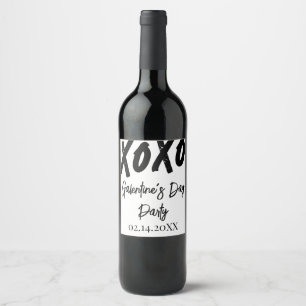 Etiqueta Para Botella De Vino Moda XOXO Fiesta del Día del Galentino Blanco y Ne