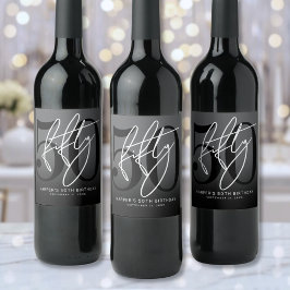 Etiqueta Para Botella De Vino Modern Black 50th Birthday Party