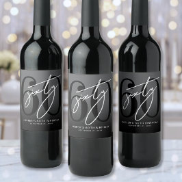 Etiqueta Para Botella De Vino Modern Black 60th Birthday Party