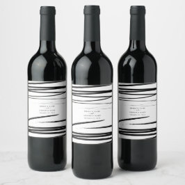 Etiqueta Para Botella De Vino Modern Black Abstract Wedding Favor