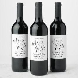 Etiqueta Para Botella De Vino Modern Black & White Mr & Mrs Boda
