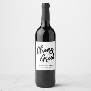 Etiqueta Para Botella De Vino Modern Cheers Grad Pincel Escritura Graduación