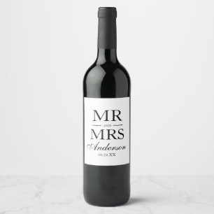 Etiqueta Para Botella De Vino Modern Elegant Mr. y Mrs. Boda