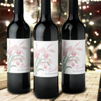 Etiqueta Para Botella De Vino Modern floral Cattleya orchid dusty pink wedding