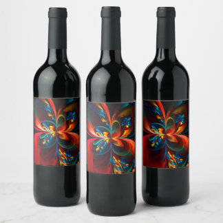 Etiqueta Para Botella De Vino Modern Floral Resumen Art Naranja Patrón Azul #14