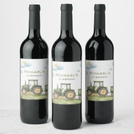 Etiqueta Para Botella De Vino Modern Green Tractor 1st Birthday Party