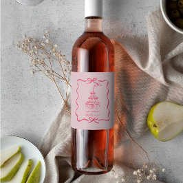 Etiqueta Para Botella De Vino Modern Hand Drawn Pink Champagne Tower Birthday 