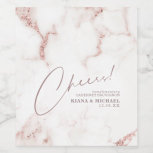 Etiqueta Para Botella De Vino Modern Marble Cheers Dusty Rosa Gold ID816