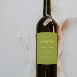 Etiqueta Para Botella De Vino Modern Minimal Lime Green "Cheers!" Wedding