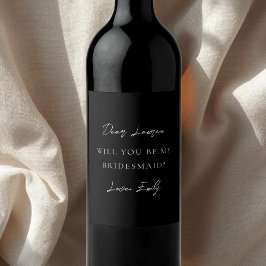 Etiqueta Para Botella De Vino Modern Minimalist Monochrome Bridesmaid Proposal