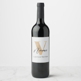 Etiqueta Para Botella De Vino Modern Monogrammed Initial V & Name Personalized