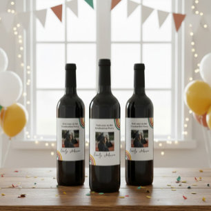 Etiqueta Para Botella De Vino Modern Retro Rainbow Graduation Wine Bottle Label