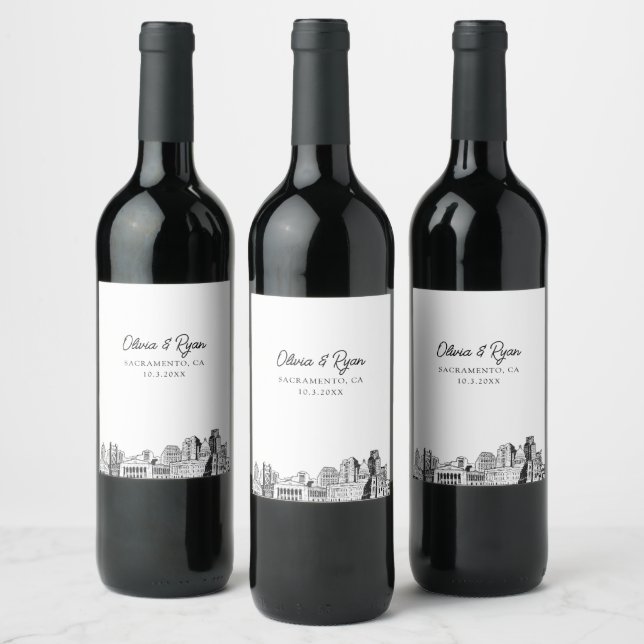 Etiqueta Para Botella De Vino Modern Sacramento Sketch Boda Personalizado (Botellas)