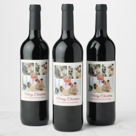 Etiqueta Para Botella De Vino Modern Three-Photo Holiday Family Collage